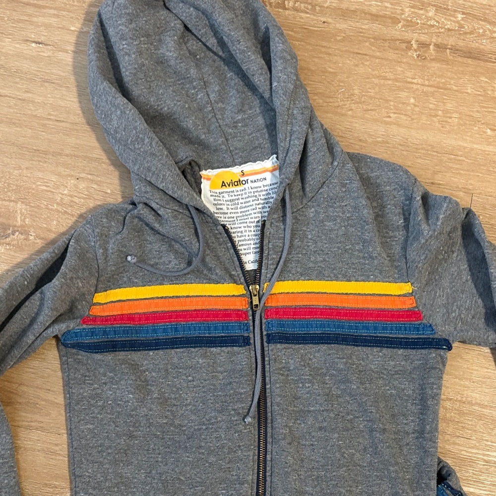 Aviator Nation 5 Stripe Zip Hoodie & Pants SET Heather Grey. Size Small 🌈 - Picture 4 of 5